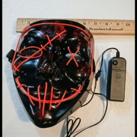 Purge Rave Party Red Light Up Stitches Scary LED MASK Costume Cosplay Halloween - Picture 3 of 10